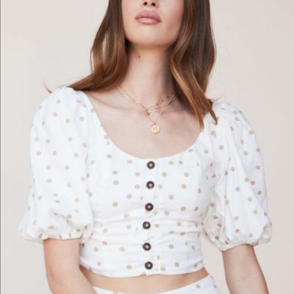 NWT LPA Polka Dot Button Up Cropped Top